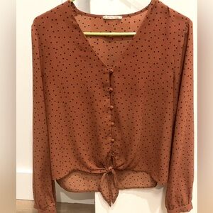 Rust Polka Dot Button-Up Blouse